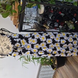 AUW Black and White Midi Dress with Yellow Daisy Print